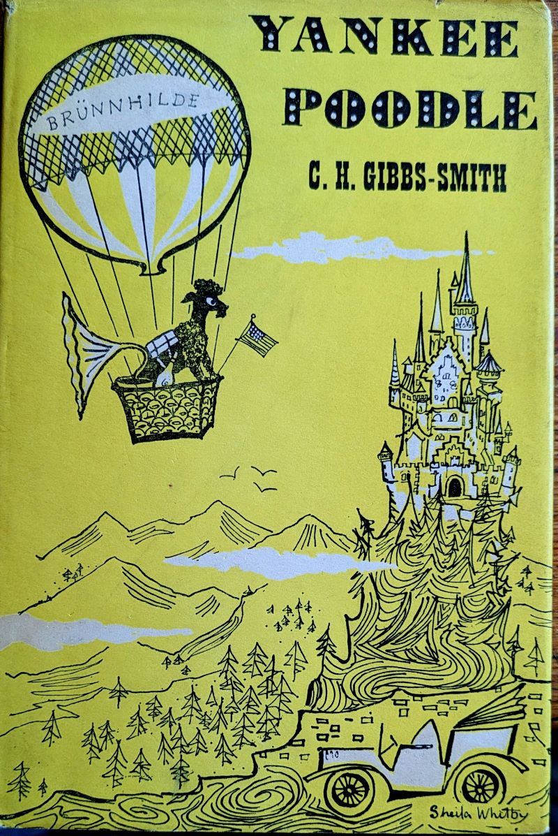 Picture of book dustjacket showing black line drawing of stylised balloon aloft and a castle below amongst a mountain forest.